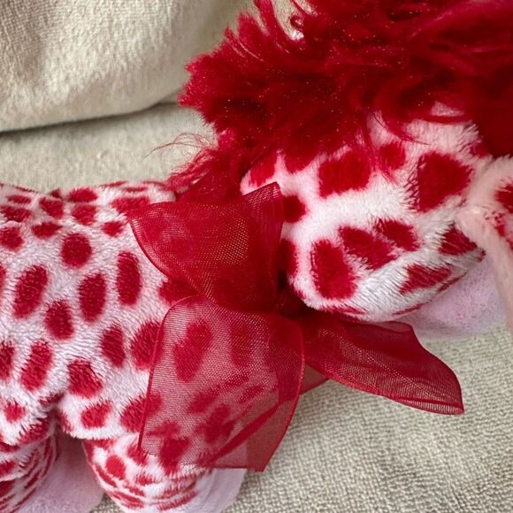 Stuffed Giraffe Small Pink and Red with Red Bow Cute Stuffie Great Gift Toy - Picture 2 of 10